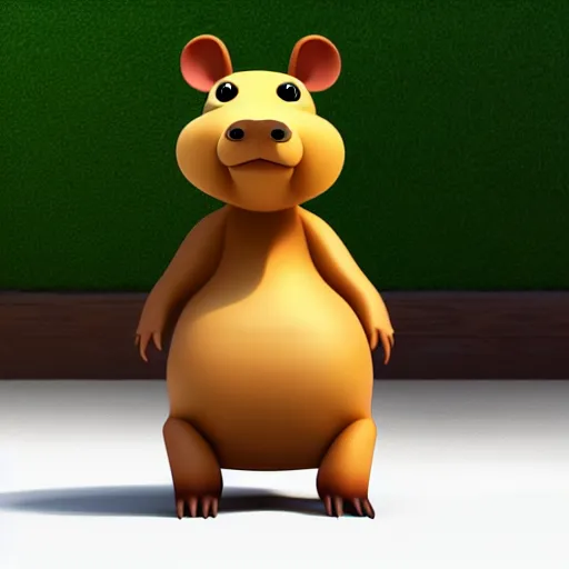 Image similar to disney pixar style capybara, 3D animation, 4k render