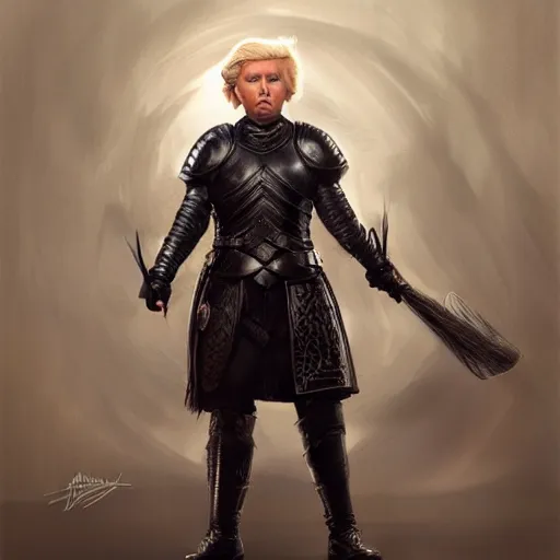 Image similar to donald trump! as brienne of tarth, digital painting, extremely detailed, 4 k, intricate, brush strokes, mark arian, artgerm, bastien lecouffe - deharme