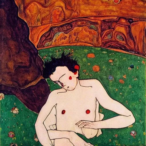 Prompt: in xanadu did kubla khan a stately pleasure dome decree. ( egon schiele and modigliani collaboration. )