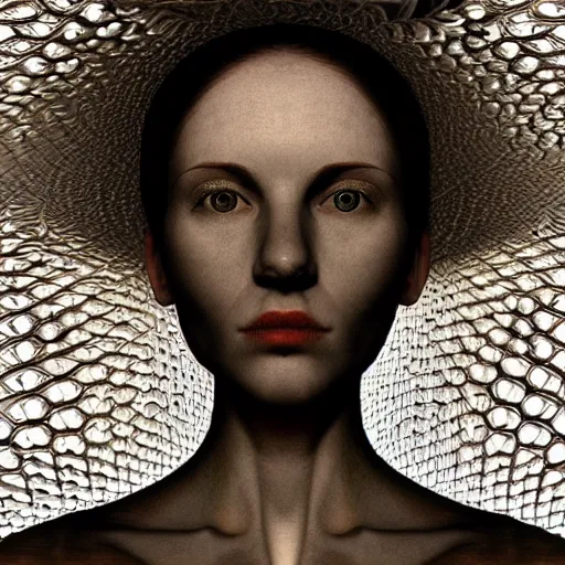 Prompt: Photorealistic image of a woman's portrait from the mandelbulb pattern