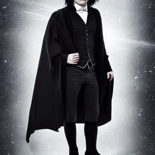 Prompt: Emma Watson as Professor Severus Snape, full body shot