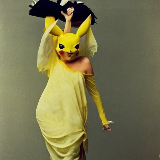 Prompt: elegant woman dressed up as pikachu, art photo by Annie Liebovitz and Alphonse Mucha, glossy, sharp, clean, old fashion