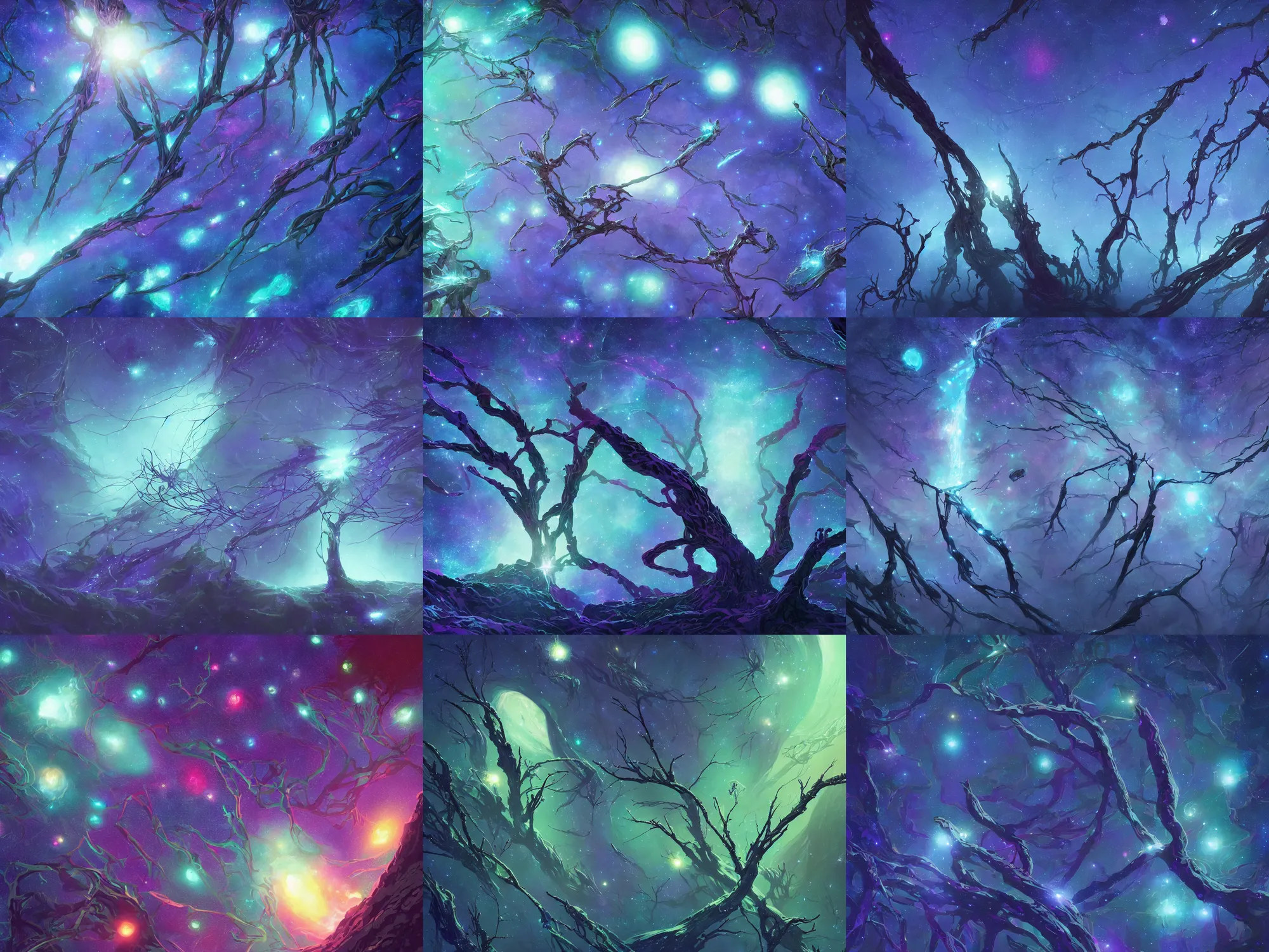 Prompt: Space Ent betwtice of Tree Limbs made of Magically Galatic Star Clusters streaming through Space Forest Voids, hybrid from dungeons and dragons and art direction by James Cameron ;by artgerm; wayne reynolds art station; production quality cinema final cut; Nature and Space Scene High Resolution 4K trailer of the year; by beeple; by Neil Burnell's Enchanted Forest: Photo Credit: Neil Burnell