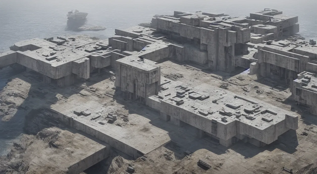 Image similar to big brutalist imperial military base on cliffs, drawing architecture, imperial architecture in rogue one, pritzker architecture prize, brutalism architecture, jan urschel