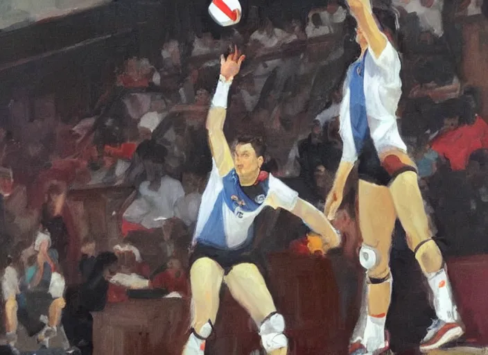 Image similar to a highly detailed beautiful portrait of elon musk playing voleyball, by gregory manchess, james gurney, james jean