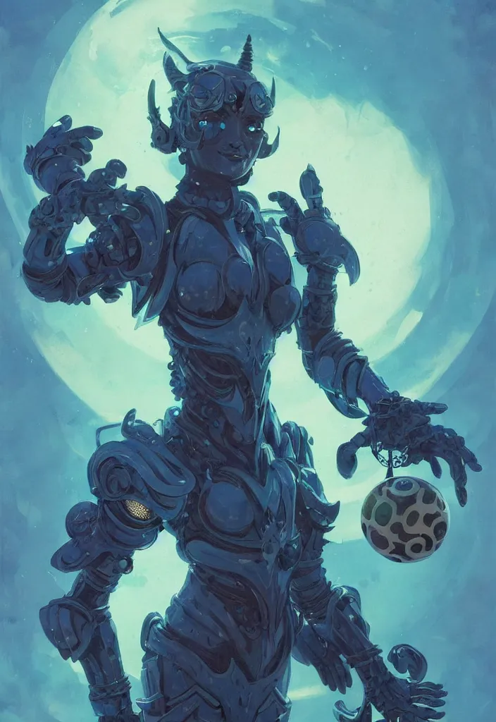 Prompt: full body picture of a blue mech armor witch, standing on a floating greed cubes with monster companions, model pose, very brightening eyes, huge magic circles on the hand, magic and fantasy, extremely beautiful and aesthetic and detailed cute face, specular reflection, occlusion shadow, intricate, masterpiece, by ilya kuvshinov and jeremy lipking and quentin mabille