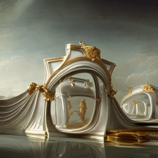 Prompt: sci-fi car dynamic organic forms structure car and wall structure in the coronation of napoleon painting by Jacques-Louis David ceramic cloudy plastic material shiny gloss water reflections search pinterest keyshot product render 4k