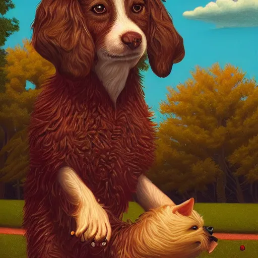 Prompt: a dog playing in the park by casey weldon and martine johana, rich colors, intricate, elegant, highly detailed, centered, digital painting, artstation, concept art, smooth, sharp focus, illustration