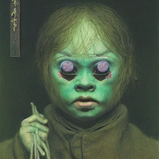 Image similar to style by millais, ( ( ( ( ( ( ( ( by beksinski ) ) ) ) ) ) ) ), portrait painting of victorian yokai, 8 k, highly detailed,