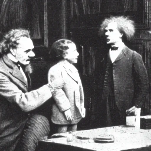 Image similar to friedrich nietzsche meeting young albert einstein for the first time, historic photograph