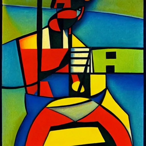 Image similar to beautiful sunset, guy playing a drum, cubism.