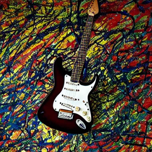 Prompt: a fender stratocaster made by jackson pollock.