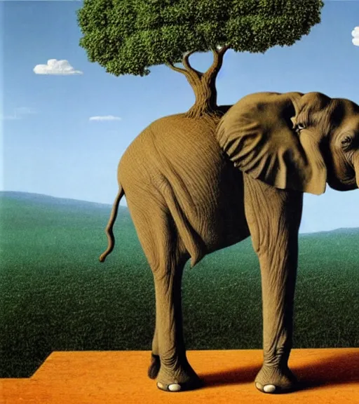 Image similar to is in an elephant or is it a tree? purpose driven life by salvadore magritte, extremely high detail, 8 k