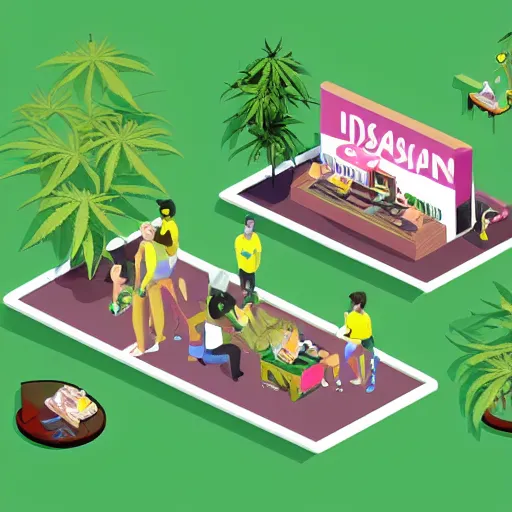 Prompt: idyllic isometric cartoon render of a new cannabis club in australia, popular place to be