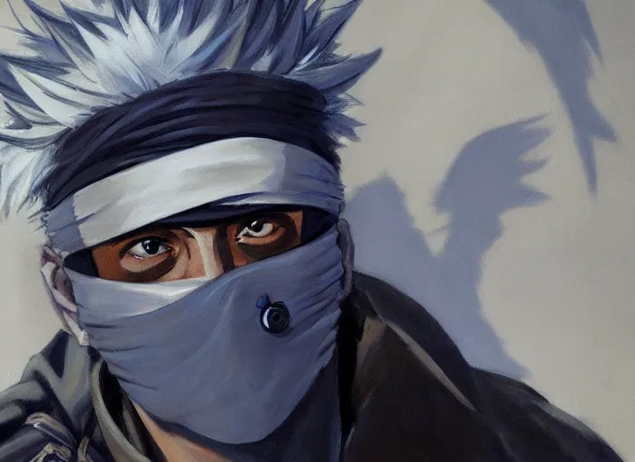 Image similar to a highly detailed beautiful portrait of kakashi hatake, by gregory manchess, james gurney, james jean