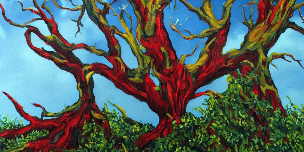 Prompt: detailed painting of a bleeding tree