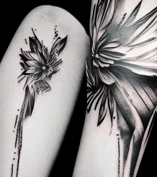 Image similar to a beautiful tattoo design, in the style of den yakovlev, hyper realistic, black and white, realism, highly detailed