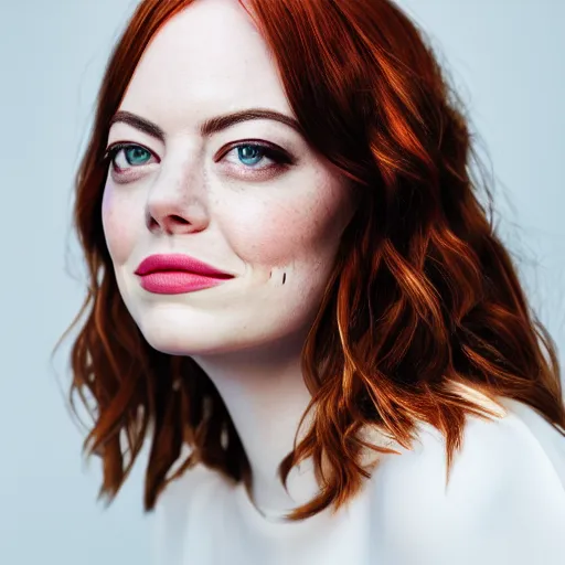 Image similar to Portrait of Emma Stone, XF IQ4, 150MP, 50mm, F1.4, ISO 200, 1/160s, natural light, Adobe Lightroom, photolab, Affinity Photo, PhotoDirector 365