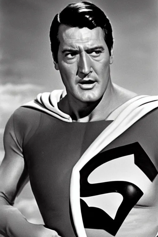 Image similar to rock hudson playing superman in 1 9 7 8, superhero movie