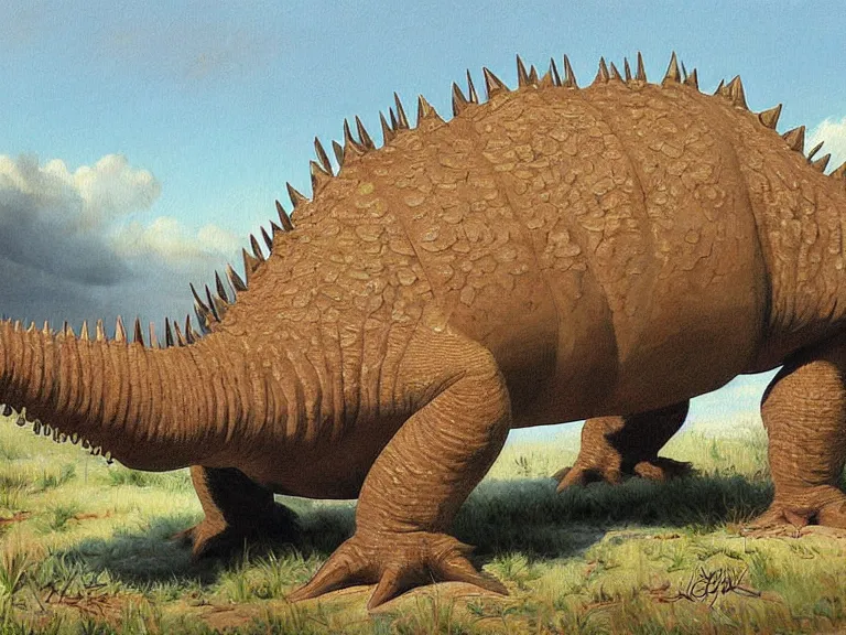 Prompt: a detailed painting of a stegosaurus by charles knight