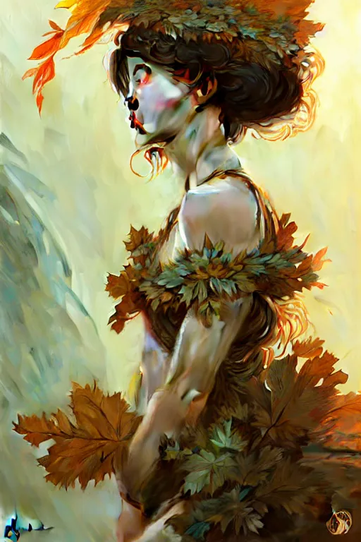 Image similar to beautiful ancient girl in makeshift leaf armor, highly detailed, digital painting, artstation, sharp focus, illustration, art by tan zi and ayanamikodon and alphonse mucha and wlop