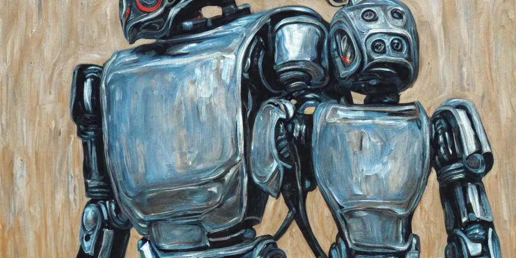 Prompt: realistic robot real steel in the scream painting