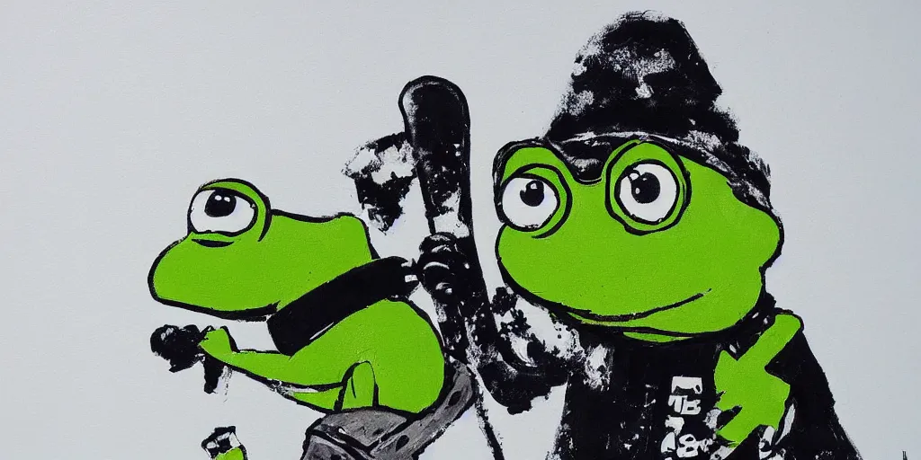 Image similar to pepe the frog snowboarding painted by gustaf cederstrom