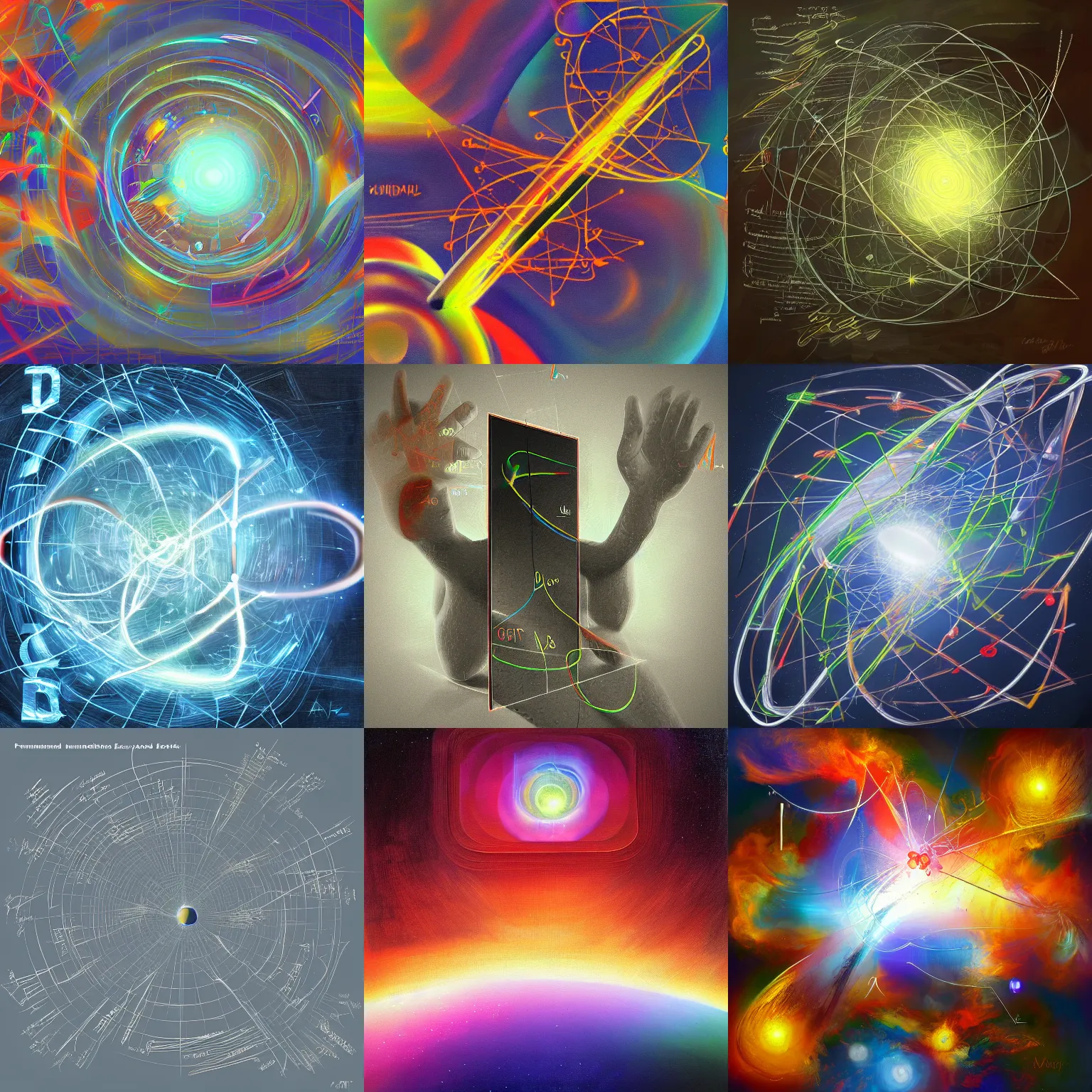 Prompt: the fundamental equations of physics, digital art, trending on artstation, oil on canvas