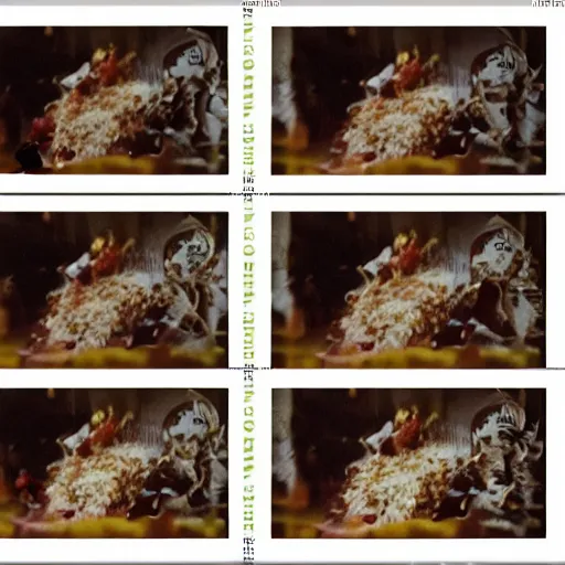 Image similar to macaroni fights each other. film strip. 4 frames.