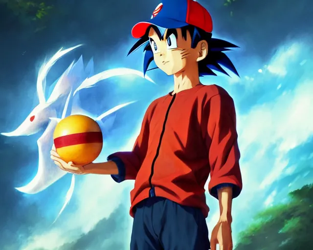 Image similar to highly detailed portrait of ash ketchum, in dragon ball z, stephen bliss, unreal engine, fantasy art by greg rutkowski, loish, rhads, ferdinand knab, makoto shinkai and lois van baarle, ilya kuvshinov, rossdraws, tom bagshaw, global illumination, radiant light, detailed and intricate environment