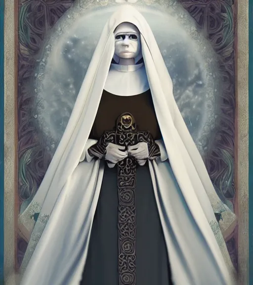 Prompt: beautiful female character inspired by venice carnival and nun | | digital artwork made by greg rutswork, anna dittmann and lois van barlee, symmetrical, anatomically correct