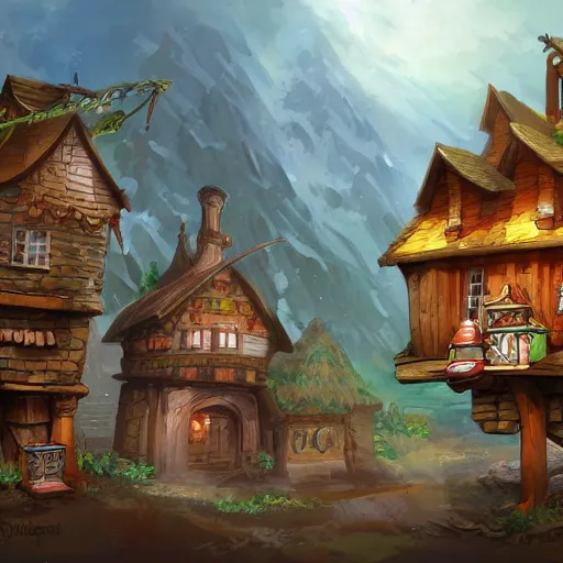 Image similar to fantasy town, game concept art, illustration,