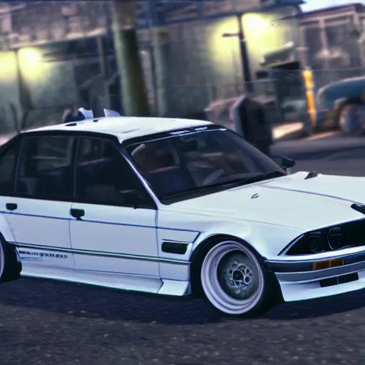 Prompt: the BMW from need for speed most wanted