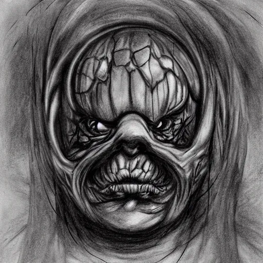 Image similar to a gigantic cyclope as drawn by giger using charcoals