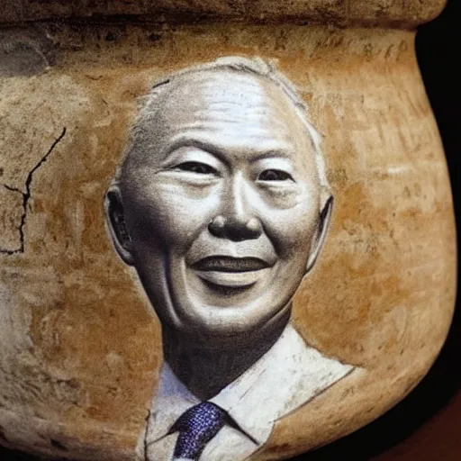 Image similar to a portrait of Lee Kuan Yew on an ancient greek pot found in Athens, British Musuem