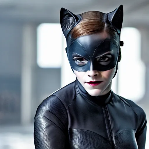 Prompt: Emma Watson as Catwoman, XF IQ4, f/1.4, ISO 200, 1/160s, UHD, Sense of Depth, Depth Layering, AI enhanced, HDR, in-frame