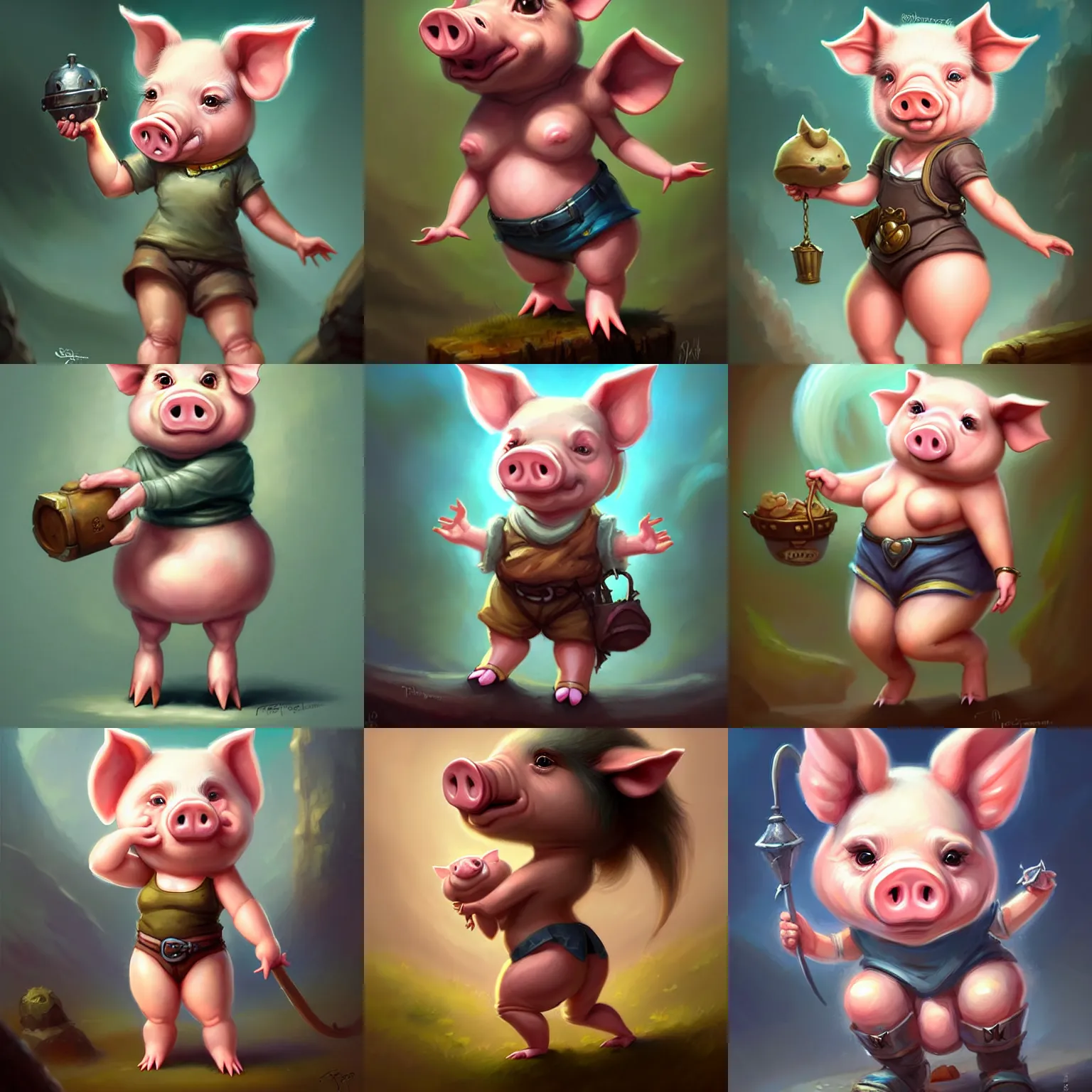 Prompt: cute little anthropomorphic female pig wearing shorts, tiny, small, short, cute and adorable, cute outfit, character art portrait, matte fantasy painting, deviantart artstation, by jason felix by steve argyle by tyler jacobson by peter mohrbacher, cinema