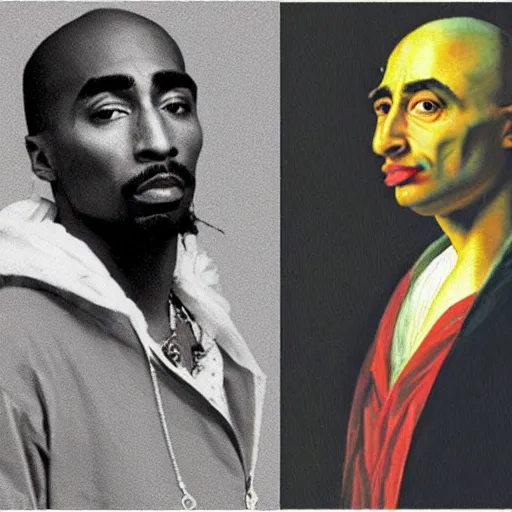 Prompt: a classical portrait of tupac shakur with sir isaac newton