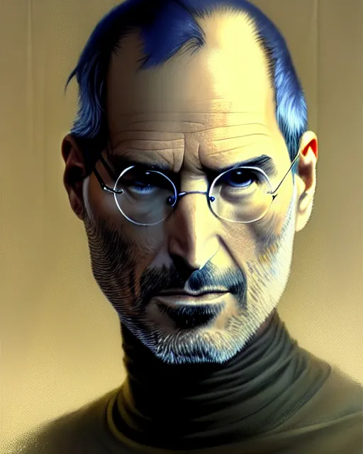 Image similar to pensive steve jobs, pulp character portrait, ultra realistic, concept art, intricate details, highly detailed by greg rutkowski, gaston bussiere, craig mullins, simon bisley