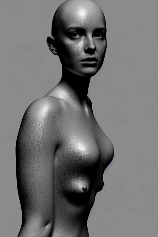 Image similar to monochrome 3 d model, beautiful young female volumetric light, alexander mcqueen, rim light, octane render, 8 k