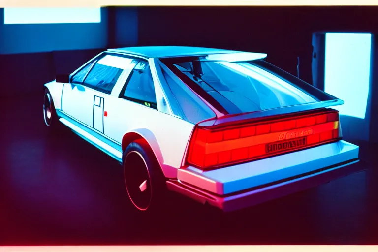 Prompt: designed by giorgetto giugiaro 1 9 8 6 audi rs 8, thick neon lights, ektachrome photograph, volumetric lighting, f 8 aperture, cinematic eastman 5 3 8 4 film