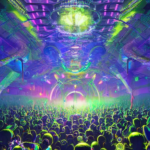 Prompt: rave dance party cryengine render by android jones, james christensen, rob gonsalves, and tim white