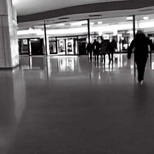 Image similar to beautiful cctv found footage of shadow creature lurking in a mall