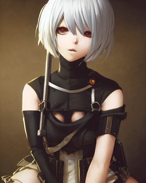 Image similar to An anime portrait of 2B from nier automata, by Stanley Artgerm Lau, WLOP, Rossdraws, James Jean, Andrei Riabovitchev, Marc Simonetti, and Sakimichan, highly detailed, ultra detailed, golden hour, trending on artstation, cgstudio