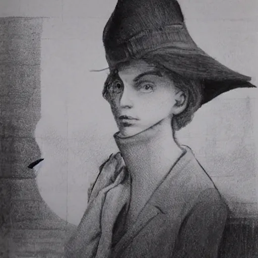 Image similar to drawing portrait of beautiful gorgeous woman with hat by Moebius science fiction