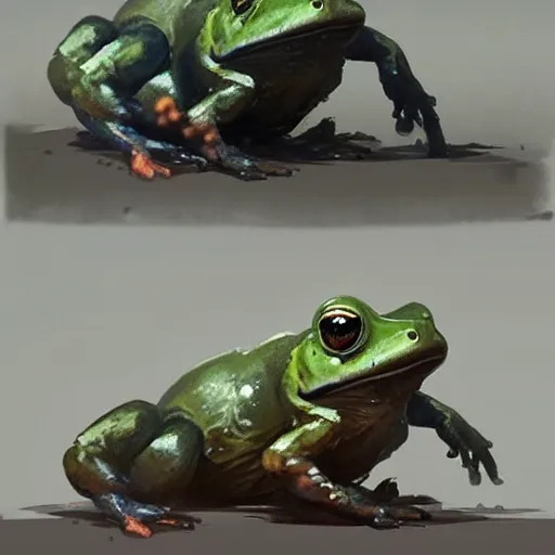 Prompt: 🐸, digital Art, artstation, Greg rutkowski, Trending artstation,