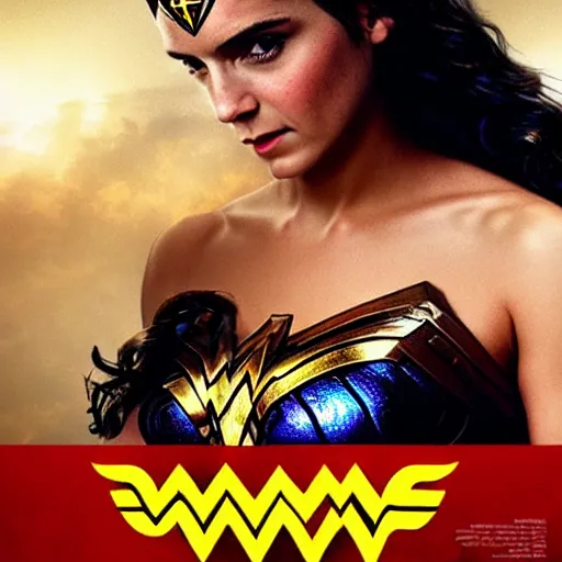 Prompt: wonder woman movie poster but with Emma Watson