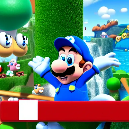 Image similar to smurfs in super mario 3 d world 4 k very high quality