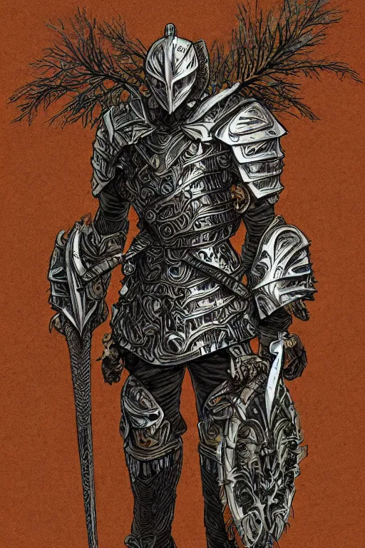 Image similar to human warrior wearing tree themed armour, symmetrical, highly detailed, digital art, sharp focus, trending on art station, kentaro miura manga art style