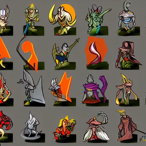 Prompt: badly drawn dota characters